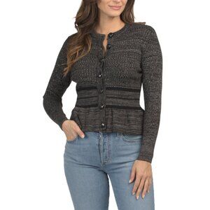 NANCY YANG Grey Peplum Waist Cardigan Sweater
